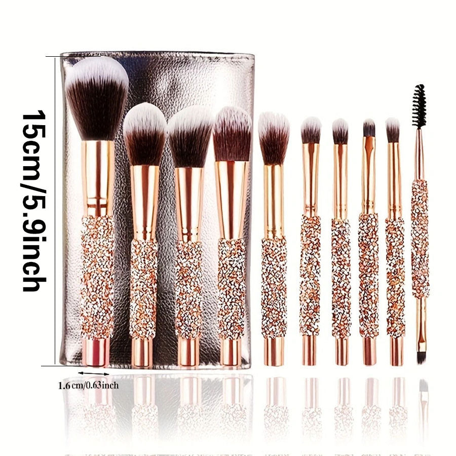 Kit 10 Pinceaux Maquillage Luxe – Manche Diamant & Cristaux, Pochette Incluse 💎🖌️ Yiwu Ruijia Auto Supplies Co., Ltd.