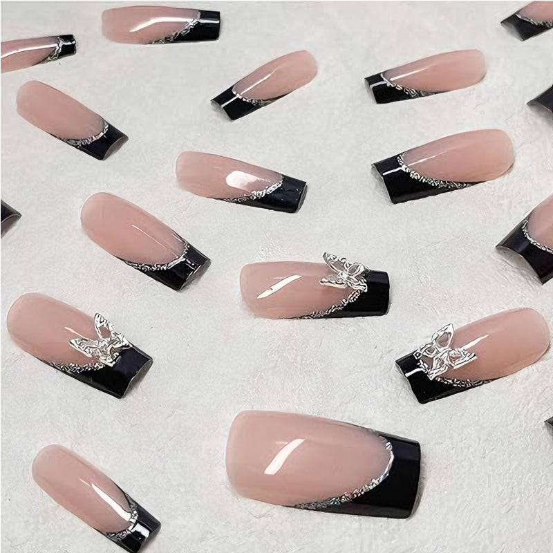 🦋 Faux Ongles “Black & Pink Butterfly” – Style Long Water Pipe Élégant Yiwu Ruijia Auto Supplies Co., Ltd.