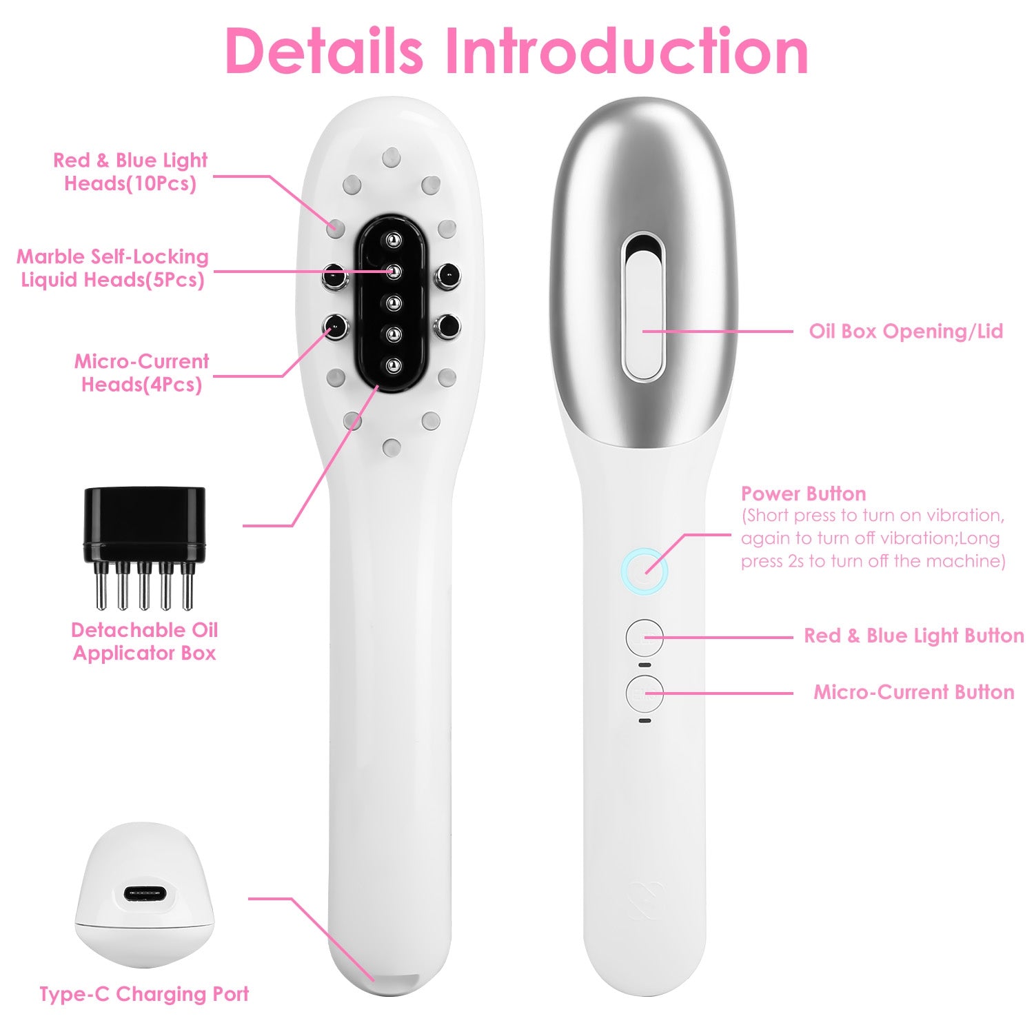 Peigne Massant Cuir Chevelu 4 en 1 – Micro-Courant, Luminothérapie Rouge &amp; Bleu, Rechargeable 💆♀️✨ Yiwu Ruijia Auto Supplies Co., Ltd.