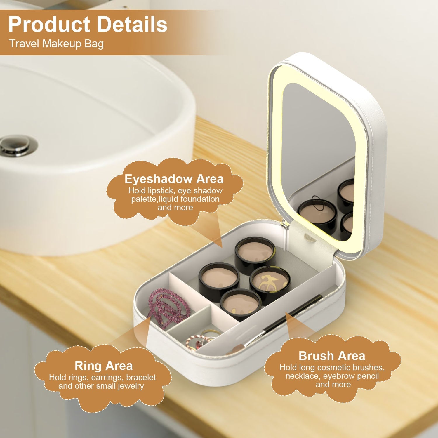 Travel Makeup Bag with LED Mirror Yiwu Ruijia Auto Supplies Co., Ltd.