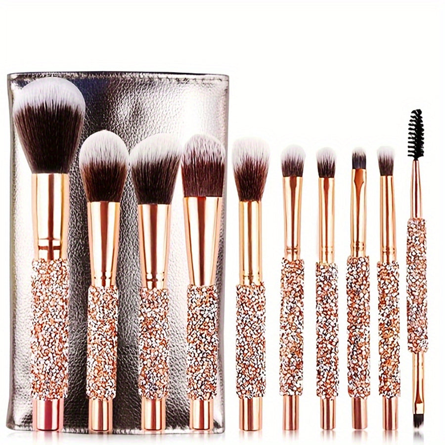 Kit 10 Pinceaux Maquillage Luxe – Manche Diamant & Cristaux, Pochette Incluse 💎🖌️ Yiwu Ruijia Auto Supplies Co., Ltd.
