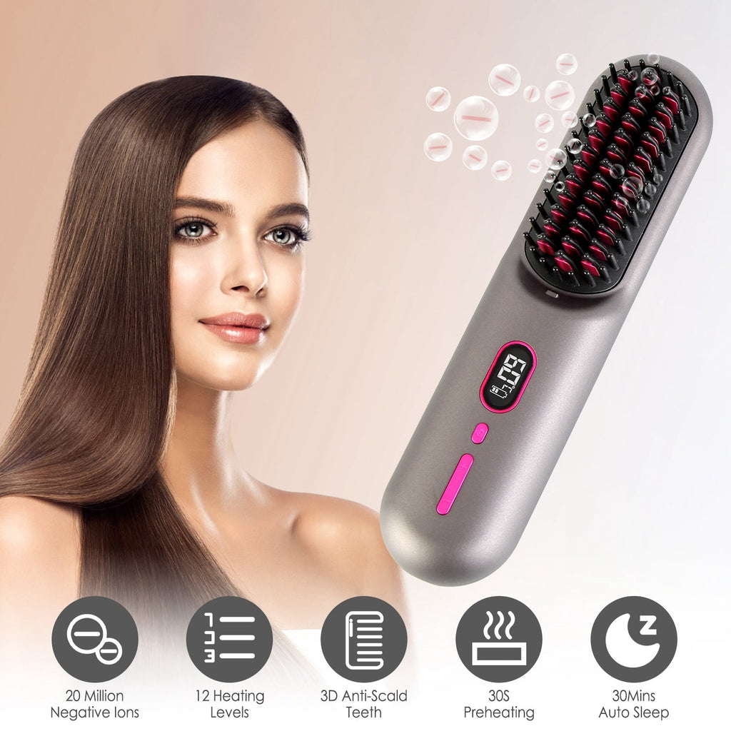 Brosse Lissante Sans Fil 4800mAh – 12 Températures, Ions Négatifs &amp; Graphène 💇♀️✨ Yiwu Ruijia Auto Supplies Co., Ltd.