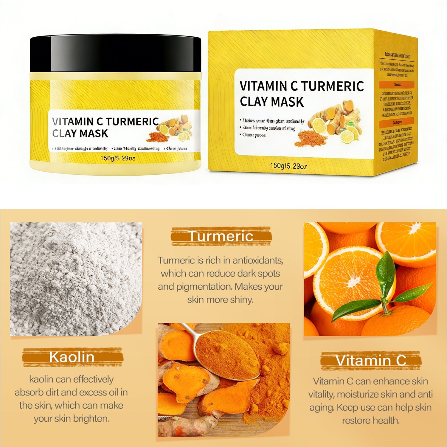 Masque Argile Curcuma &amp; Vitamine C – Anti-Taches, Purifiant &amp; Éclat, 150g 🌿✨ Yiwu Ruijia Auto Supplies Co., Ltd.