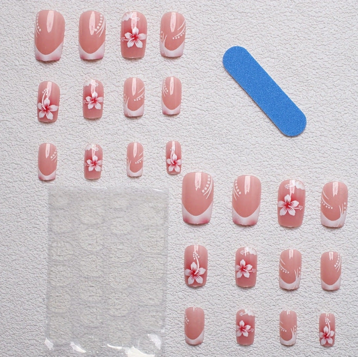 Set Faux Ongles Fleurs Blanches Halo Rouge – Dessin Animé &amp; Damier, Style Mignon 💅🌸✨ Yiwu Ruijia Auto Supplies Co., Ltd.