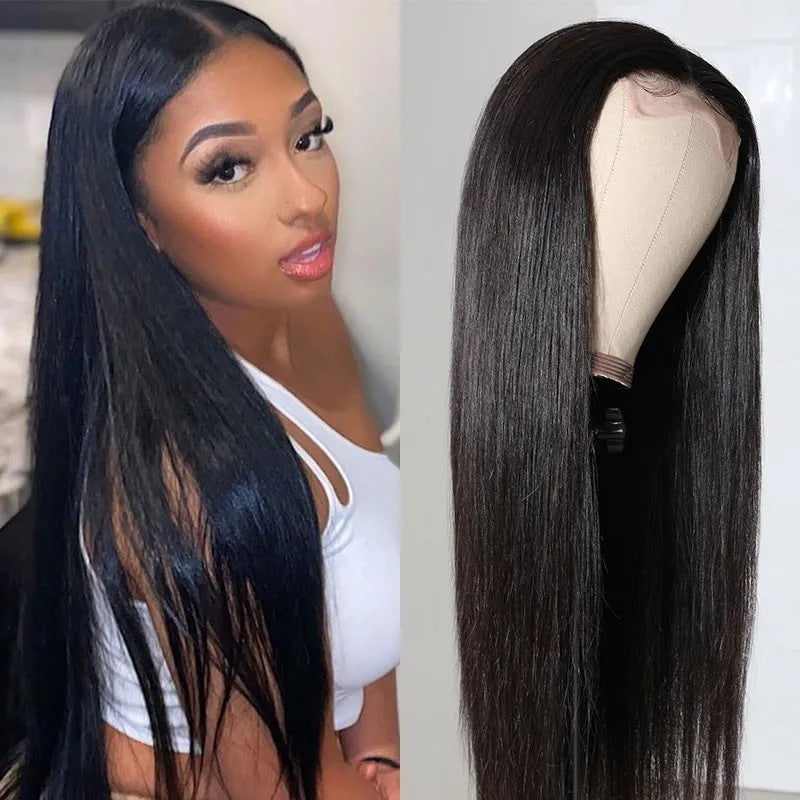 Perruque Lace Front Mi-Longue Lisse – Frange Oblique, Style Naturel 💇♀️✨ Yiwu Ruijia Auto Supplies Co., Ltd.