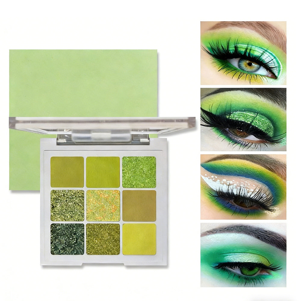 Palette 9 Fards à Paupières Verts – Mates, Nacrées & Pailletées, Longue Tenue 💚✨ Yiwu Ruijia Auto Supplies Co., Ltd.