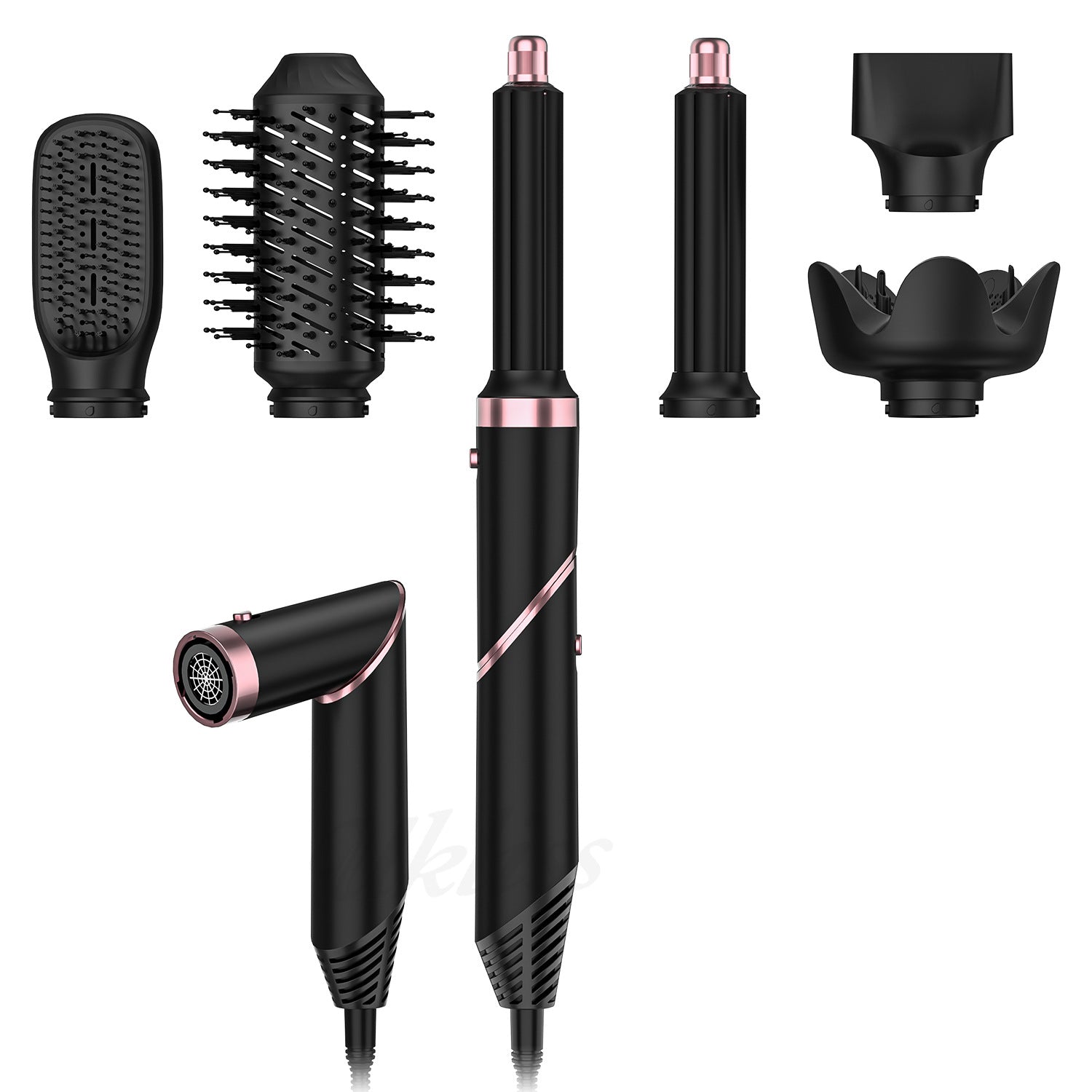 Brosse Soufflante 5 en 1 ou 6 en 1 – Séchage, Lissage &amp; Bouclage, Noir &amp; Or 💇♀️✨ Yiwu Ruijia Auto Supplies Co., Ltd.