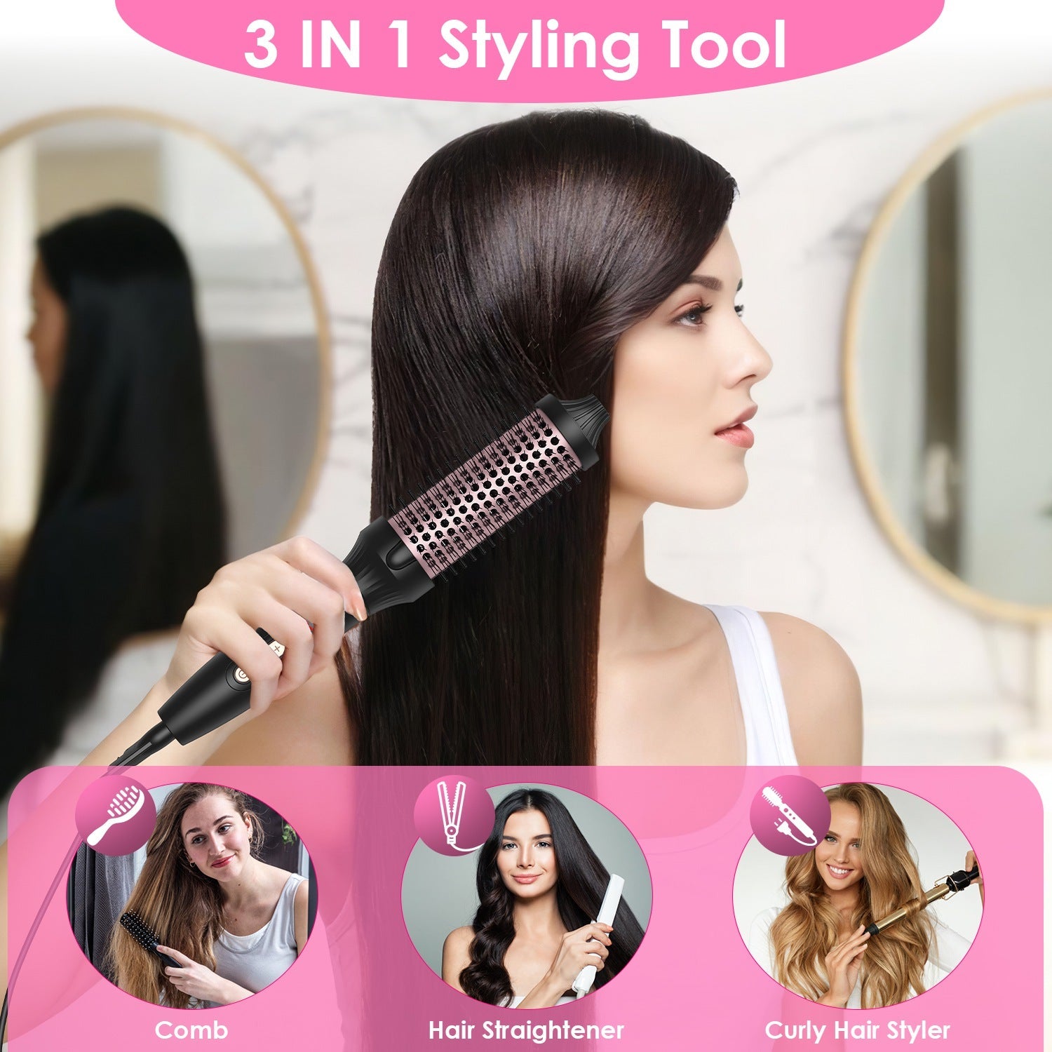 Brosse Thermique 3 en 1 – 10 Températures, Chauffage 30s &amp; Câble 360° Noir &amp; Or Rose 💇♀️✨ Yiwu Ruijia Auto Supplies Co., Ltd.