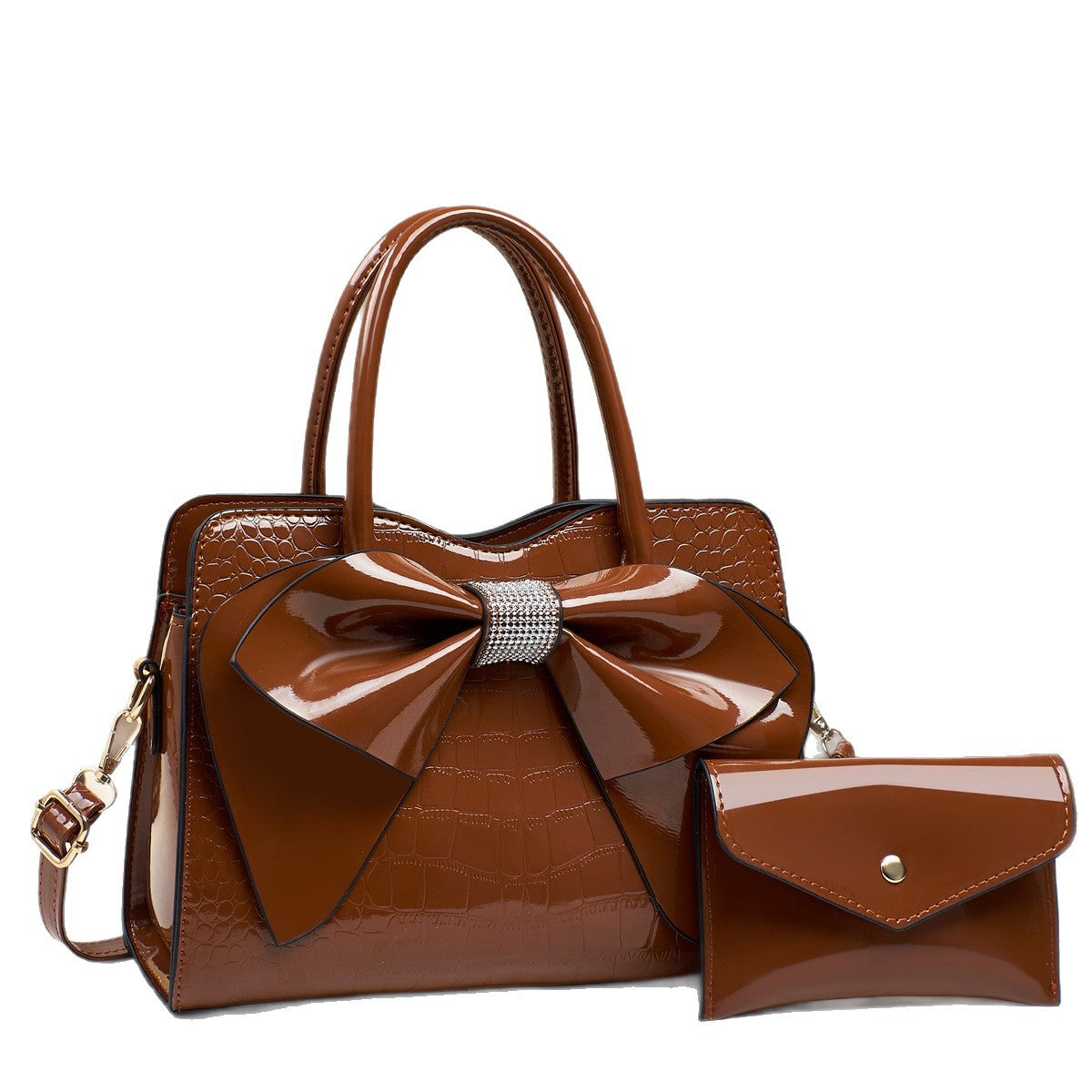 Fashionable Crocodile-Print Bow Bucket Bag Patent Leather Glossy Crossbody Bag Yiwu Ruijia Auto Supplies Co., Ltd.