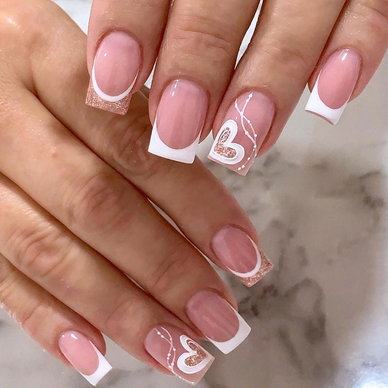 Set Faux Ongles French Cœurs &amp; Carreaux – Gelée Jaune &amp; Noire, Style Ins 💅🤍✨ Yiwu Ruijia Auto Supplies Co., Ltd.