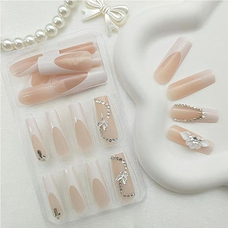Kit 24 Faux Ongles Papillon & Diamants – Fleurs Blanches, Forme Carrée 💅✨ Yiwu Ruijia Auto Supplies Co., Ltd.