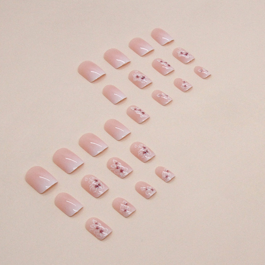 24 Faux Ongles Carrés Courts – Fleurs Blanches Dégradé Féerique, Colle Jelly 💅🌸✨ Yiwu Ruijia Auto Supplies Co., Ltd.