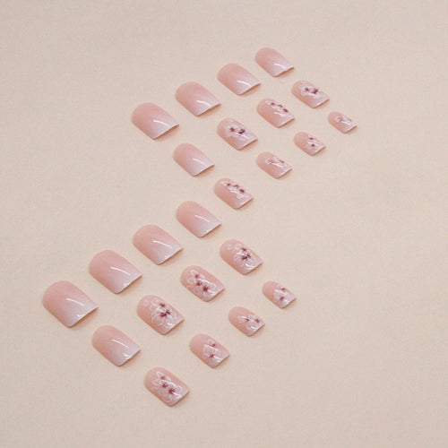 24 Faux Ongles Carrés Courts – Fleurs Blanches Dégradé Féerique, Colle Jelly 💅🌸✨ Yiwu Ruijia Auto Supplies Co., Ltd.