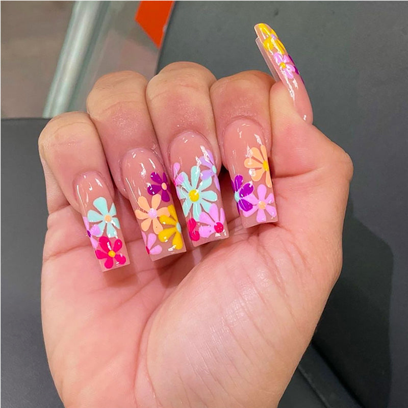 🌸 Faux Ongles “Long Floral Flat Elegance” – Style Water Pipe Chic Yiwu Ruijia Auto Supplies Co., Ltd.
