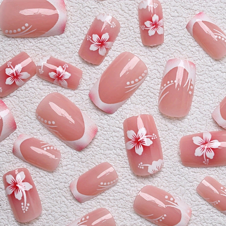 Set Faux Ongles Fleurs Blanches Halo Rouge – Dessin Animé &amp; Damier, Style Mignon 💅🌸✨ Yiwu Ruijia Auto Supplies Co., Ltd.