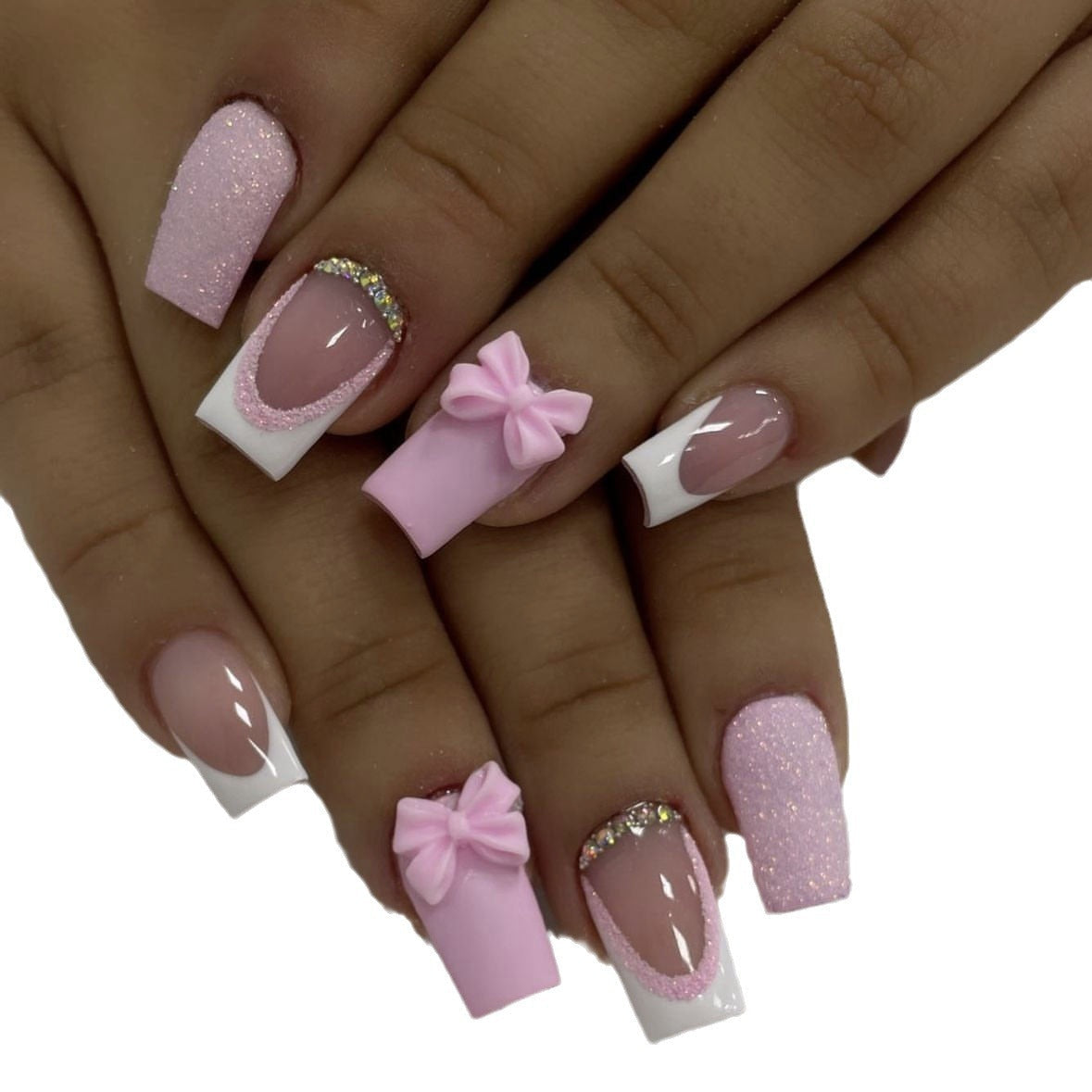 Set Faux Ongles French Rose Nœuds – Style Féminin &amp; Romantique 💅🎀✨ Yiwu Ruijia Auto Supplies Co., Ltd.