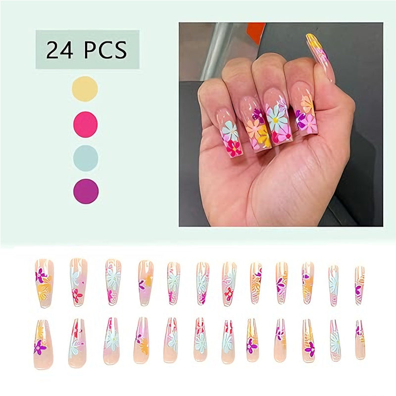 🌸 Faux Ongles “Long Floral Flat Elegance” – Style Water Pipe Chic Yiwu Ruijia Auto Supplies Co., Ltd.