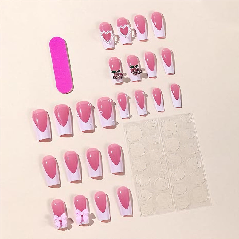 🎀🍒 Faux Ongles Motif Nœud & Cerise – Long Carré Élégant à Colle Yiwu Ruijia Auto Supplies Co., Ltd.