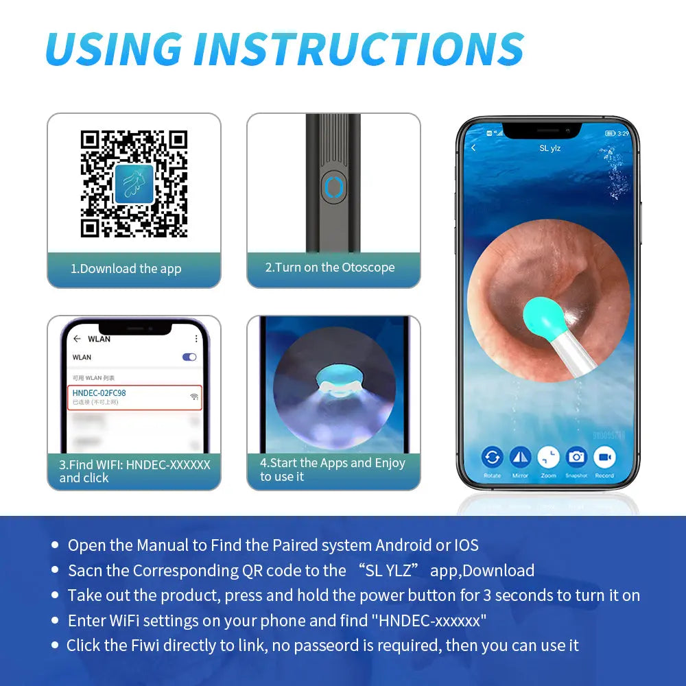 NE3 Ear Cleaner Otoscope Ear Wax Removal Tool With Camera LED Light Wireless Ear Endoscope Ear Cleaning Kit For I-phone Yiwu Ruijia Auto Supplies Co., Ltd.