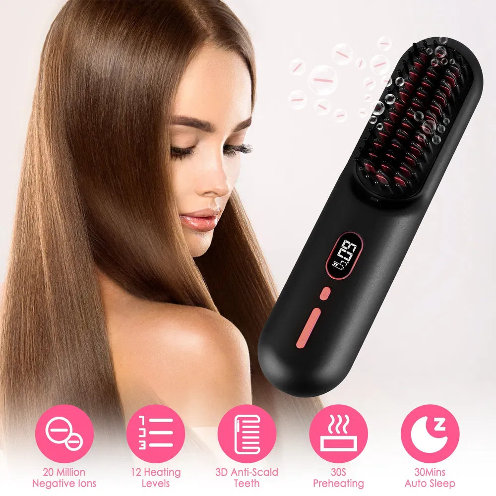 Brosse Lissante Sans Fil 4800mAh – 12 Températures, Ions Négatifs &amp; Graphène 💇♀️✨ Yiwu Ruijia Auto Supplies Co., Ltd.