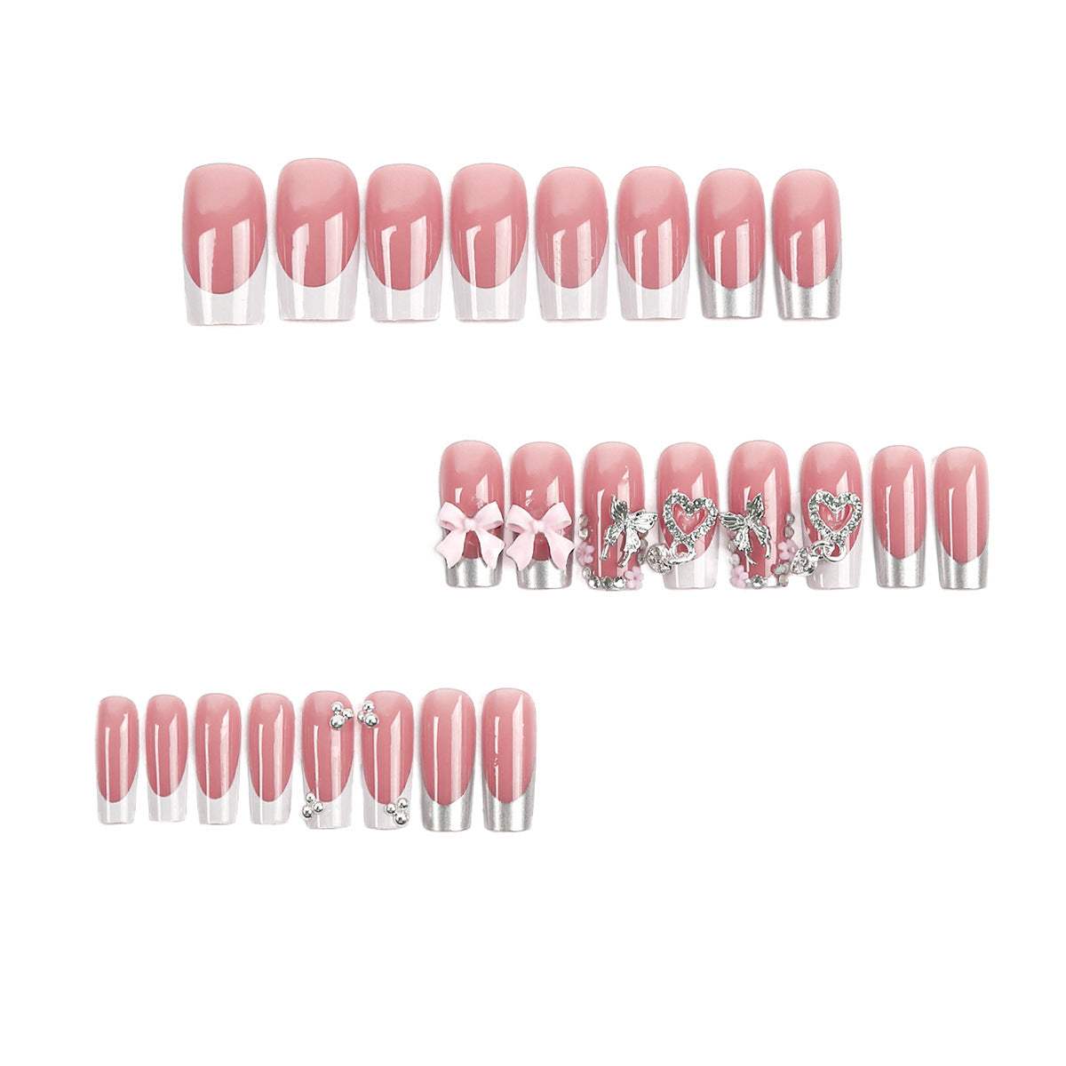 Set Faux Ongles French Cœurs, Nœuds &amp; Papillons – Colle Incluse, Style Sweet 💅🎀🦋✨ Yiwu Ruijia Auto Supplies Co., Ltd.