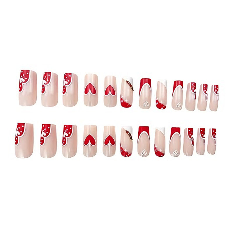 Kit de 24 Faux Ongles Rouges et Blancs en Forme de Cœur – Longs, Épais et Bout Carré ❤️💅 Yiwu Ruijia Auto Supplies Co., Ltd.