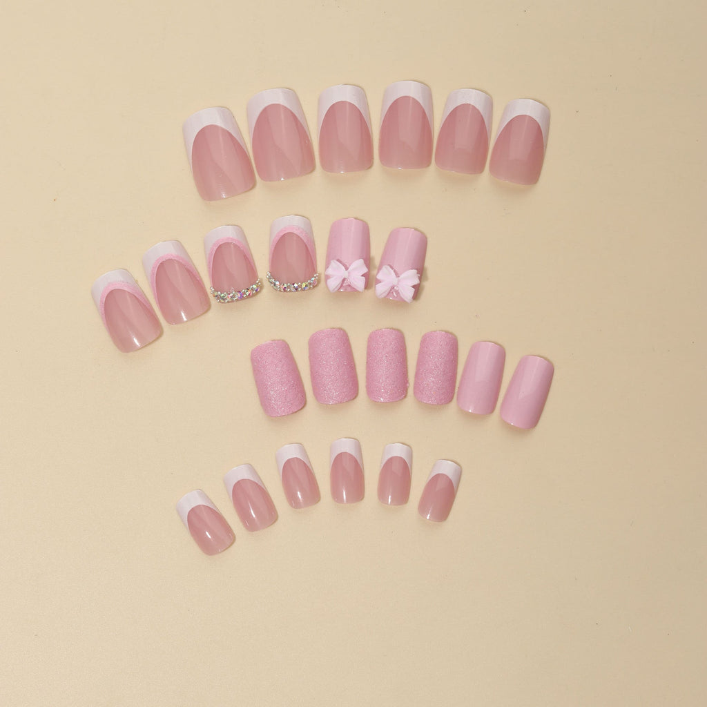 Set Faux Ongles French Rose Nœuds – Style Féminin &amp; Romantique 💅🎀✨ Yiwu Ruijia Auto Supplies Co., Ltd.