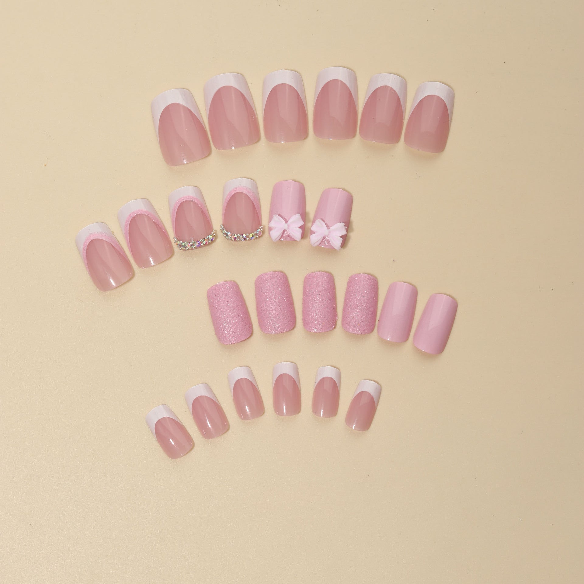 Set Faux Ongles French Rose Nœuds – Style Féminin &amp; Romantique 💅🎀✨ Yiwu Ruijia Auto Supplies Co., Ltd.