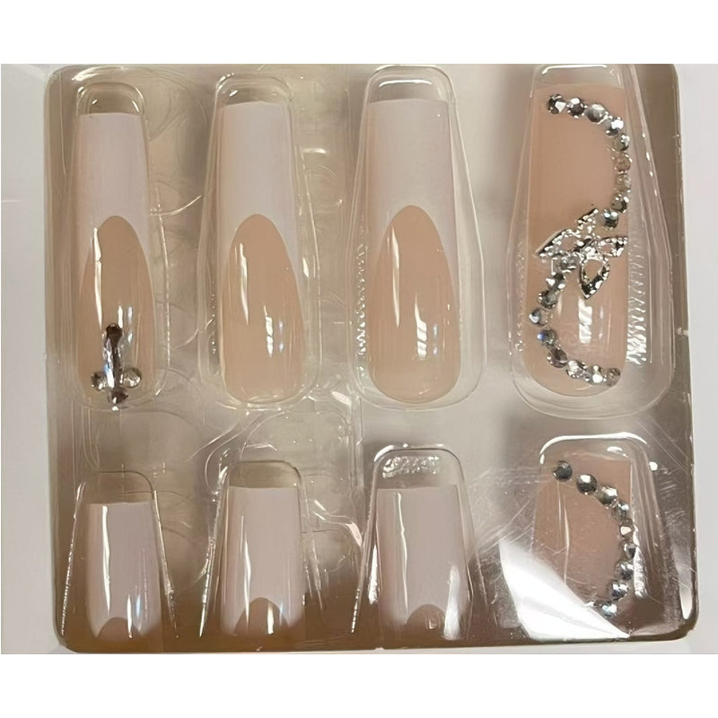 Kit 24 Faux Ongles Papillon & Diamants – Fleurs Blanches, Forme Carrée 💅✨ Yiwu Ruijia Auto Supplies Co., Ltd.