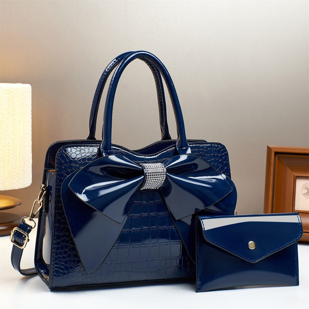 Fashionable Crocodile-Print Bow Bucket Bag Patent Leather Glossy Crossbody Bag Yiwu Ruijia Auto Supplies Co., Ltd.