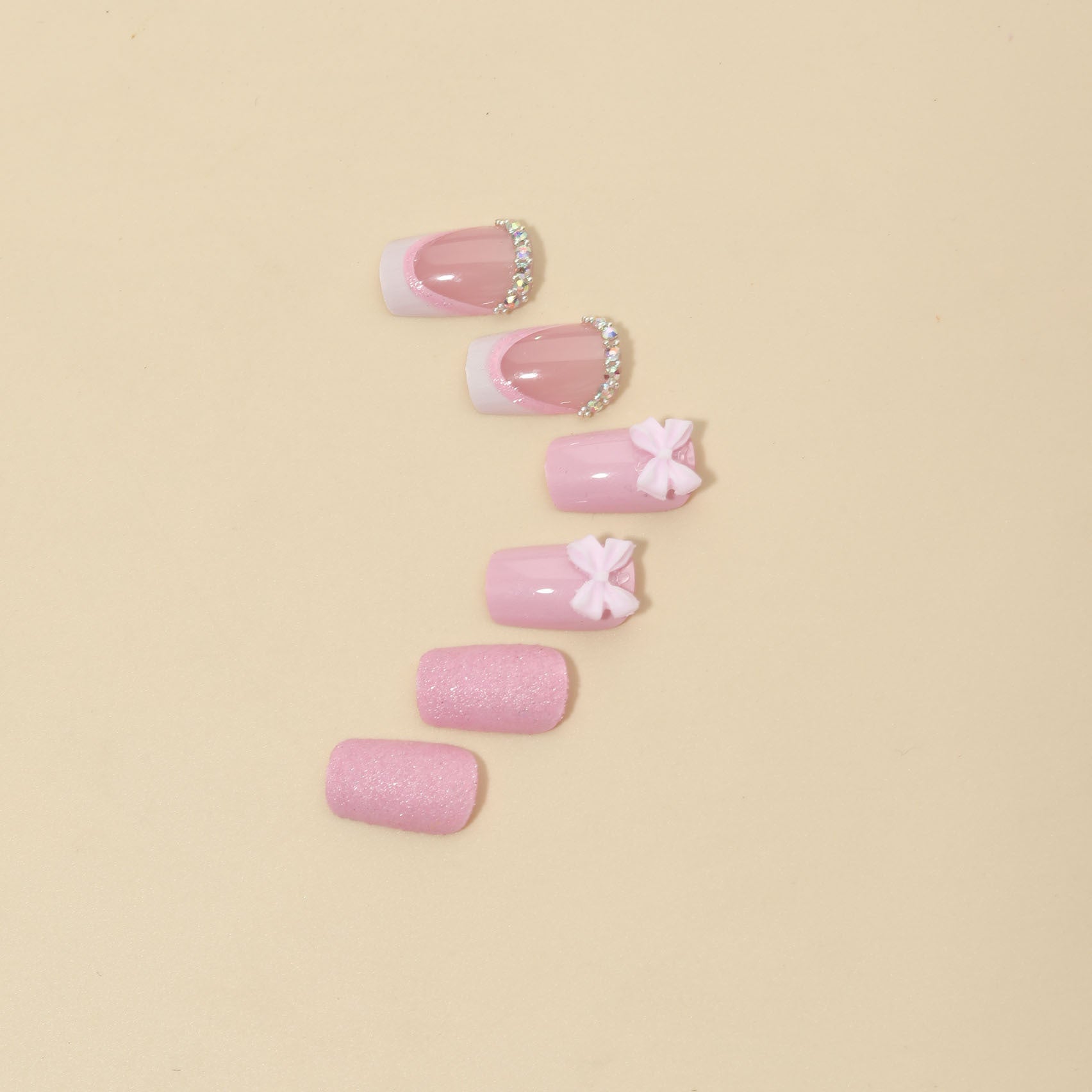Set Faux Ongles French Rose Nœuds – Style Féminin &amp; Romantique 💅🎀✨ Yiwu Ruijia Auto Supplies Co., Ltd.