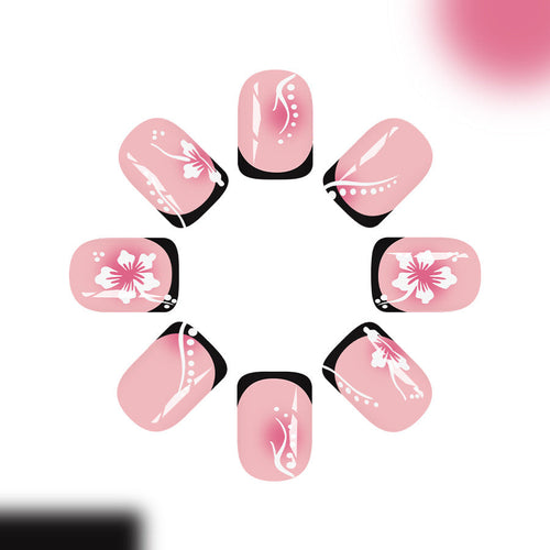 24 Faux Ongles Carrés Courts – Fleurs Noires Glossy, Style French Instagram 💅🖤✨ Yiwu Ruijia Auto Supplies Co., Ltd.