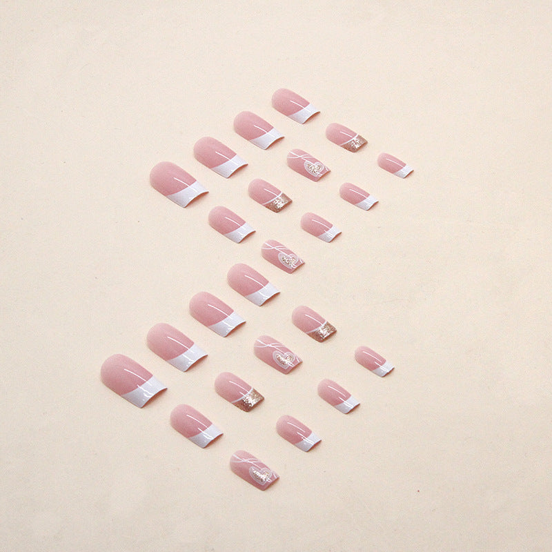 Set Faux Ongles Cœurs Sweet – Style Simple &amp; Féminin, Prêt à Porter 💅🤍✨ Yiwu Ruijia Auto Supplies Co., Ltd.