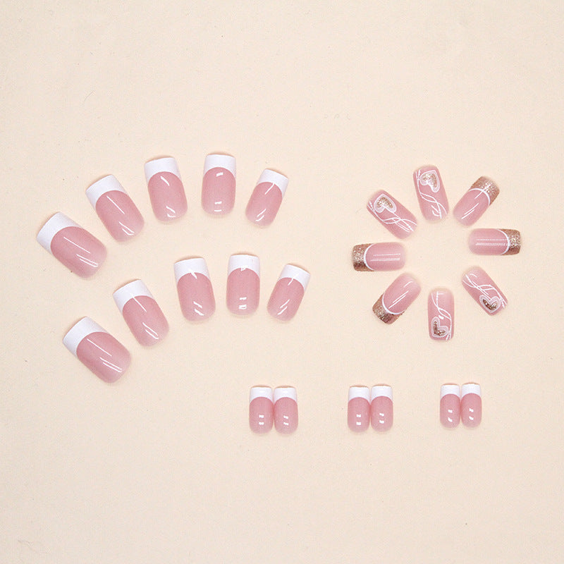 Set Faux Ongles Cœurs Sweet – Style Simple &amp; Féminin, Prêt à Porter 💅🤍✨ Yiwu Ruijia Auto Supplies Co., Ltd.
