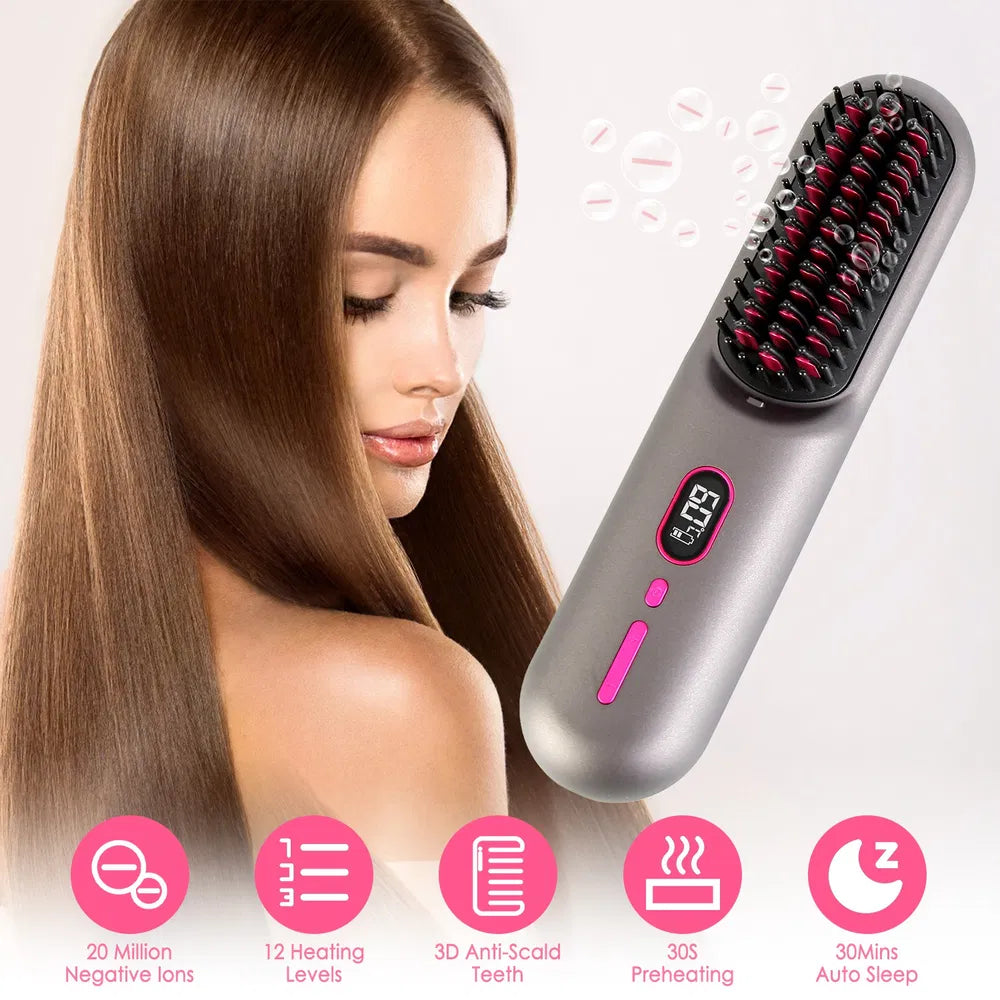 Brosse Lissante Sans Fil 4800mAh – 12 Températures, Ions Négatifs &amp; Graphène 💇♀️✨ Yiwu Ruijia Auto Supplies Co., Ltd.