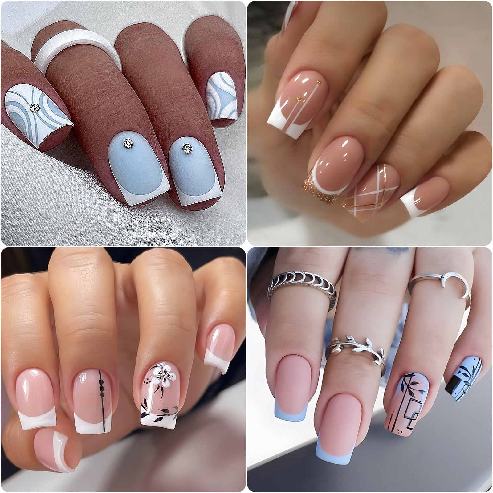 Set Faux Ongles French Ciel Étoilé – Style Européen &amp; Américain, Prêts à Porter 💅⭐✨ Yiwu Ruijia Auto Supplies Co., Ltd.