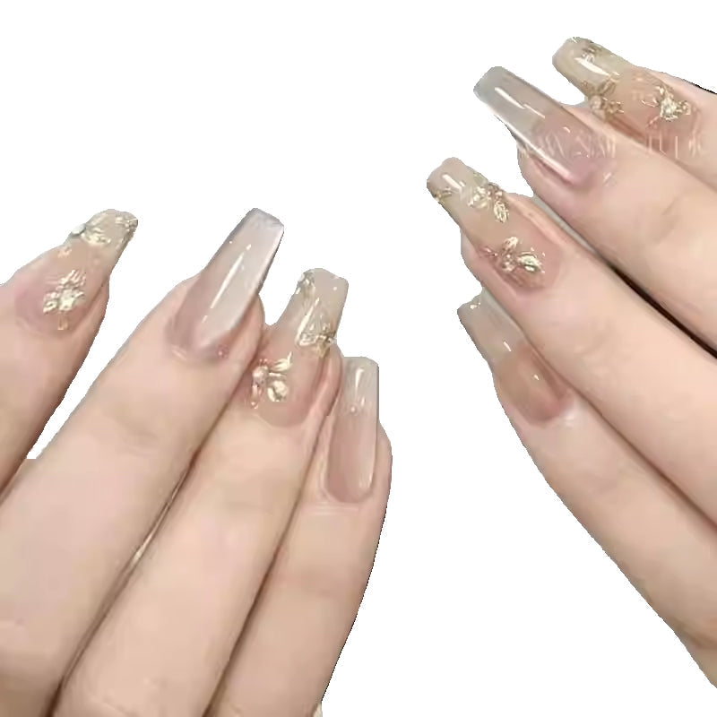 Set Faux Ongles Fleurs Dorées à la Feuille d'Or – Amovibles &amp; Prêts à Porter 💅🌸✨ Yiwu Ruijia Auto Supplies Co., Ltd.