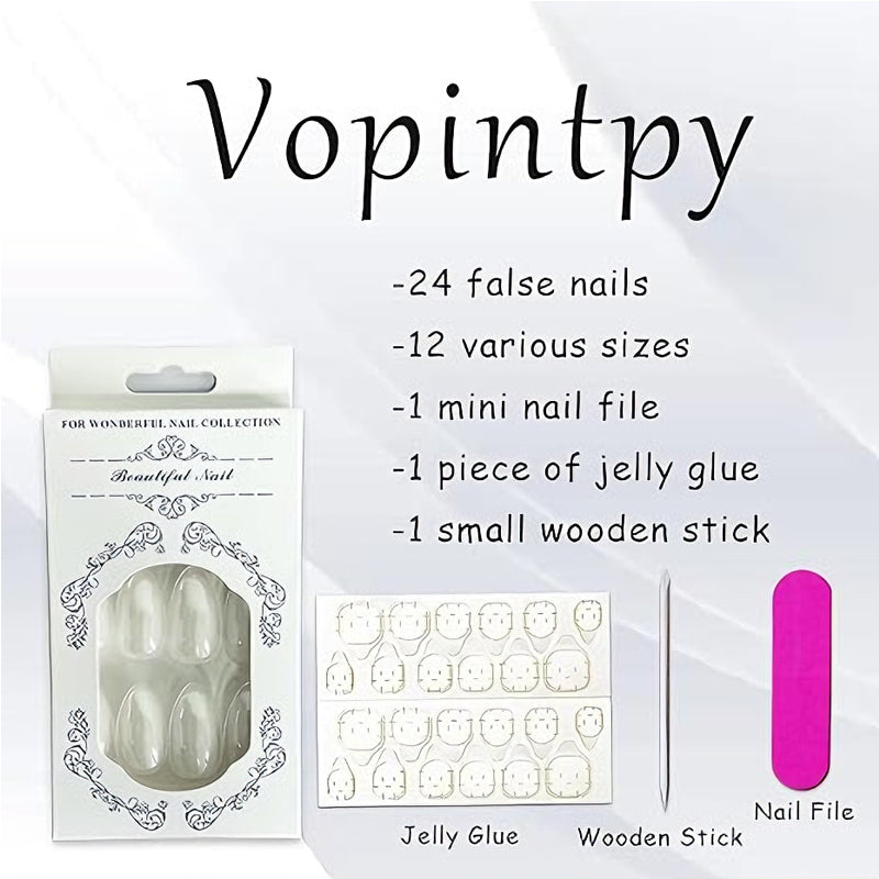💅 24PCS Faux Ongles Aurora Blancs – Style Long Pipe Élégant &amp; Brillant Yiwu Ruijia Auto Supplies Co., Ltd.
