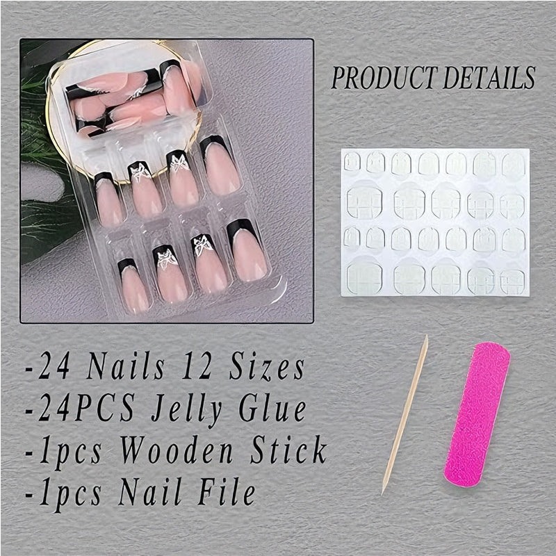 🦋 Faux Ongles “Black & Pink Butterfly” – Style Long Water Pipe Élégant Yiwu Ruijia Auto Supplies Co., Ltd.