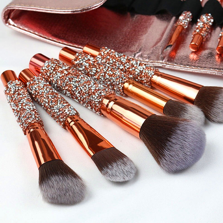 Kit 10 Pinceaux Maquillage Luxe – Manche Diamant & Cristaux, Pochette Incluse 💎🖌️ Yiwu Ruijia Auto Supplies Co., Ltd.