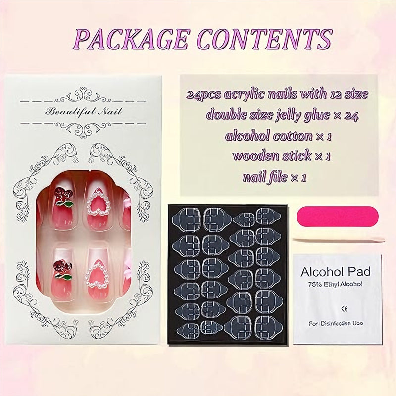 🎀🍒 Faux Ongles Motif Nœud & Cerise – Long Carré Élégant à Colle Yiwu Ruijia Auto Supplies Co., Ltd.