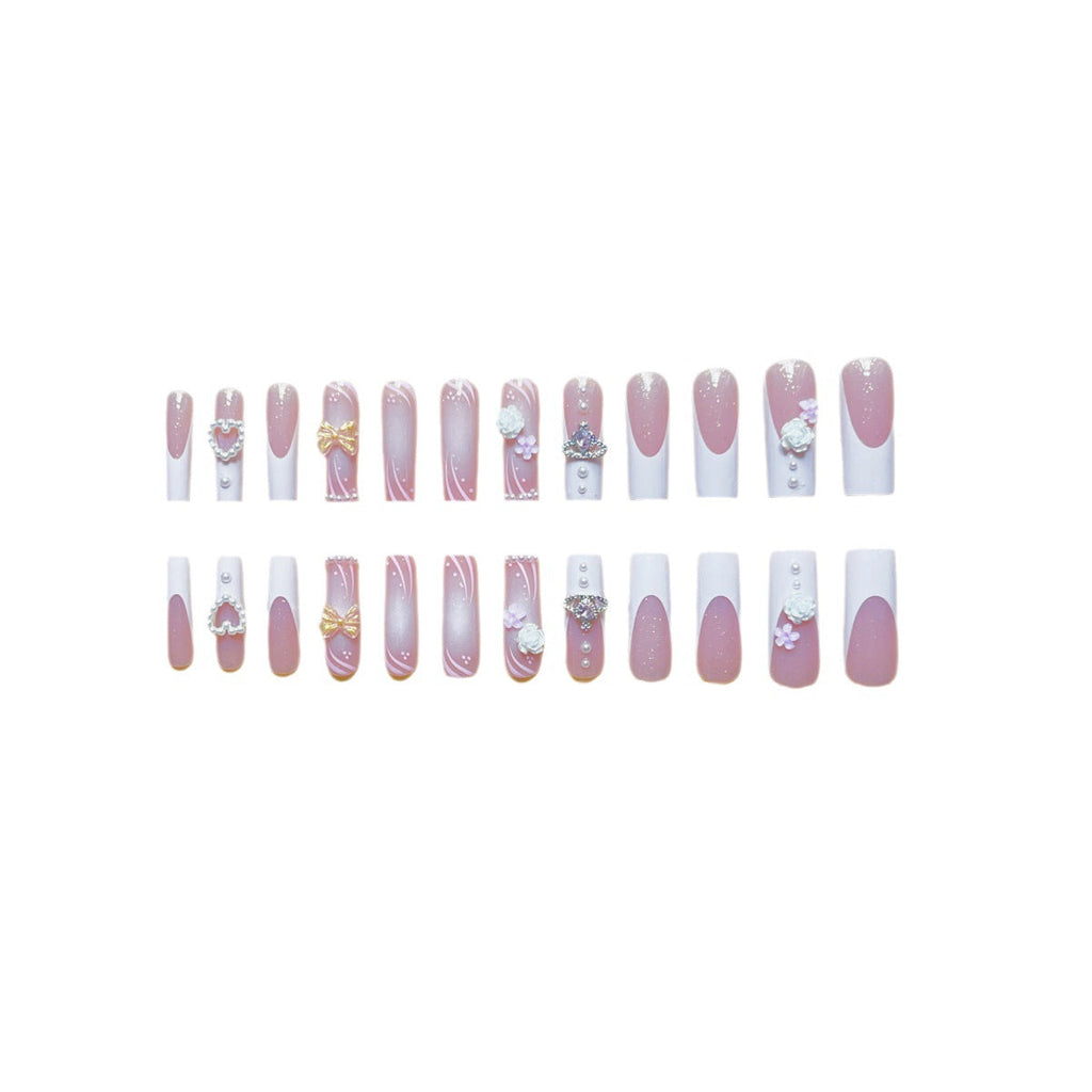 24 Faux Ongles Carrés Longs – Fleurs, Cœurs, Nœuds &amp; Étoiles, Style Ins Luxe 💅✨ Yiwu Ruijia Auto Supplies Co., Ltd.