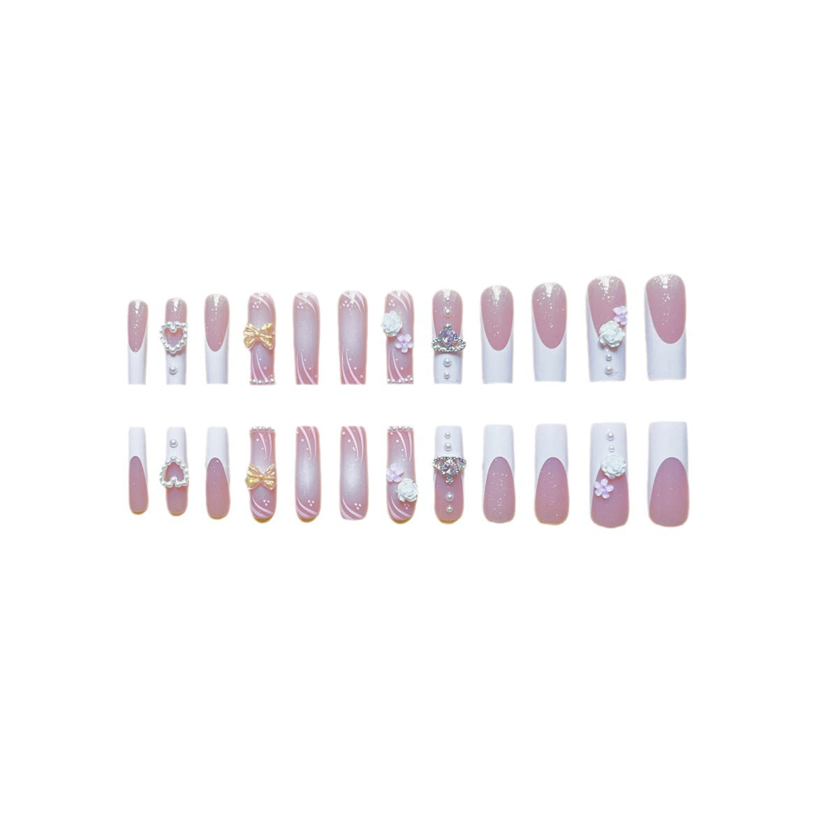 24 Faux Ongles Carrés Longs – Fleurs, Cœurs, Nœuds &amp; Étoiles, Style Ins Luxe 💅✨ Yiwu Ruijia Auto Supplies Co., Ltd.