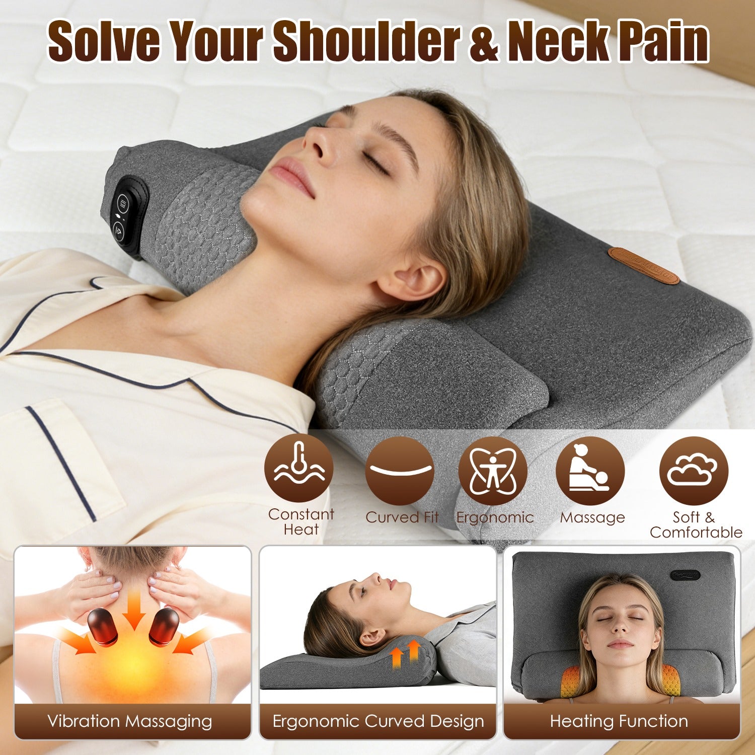 Oreiller Massage Cervical Chauffant – Vibrations 3 Niveaux, Mousse Mémoire de Forme 💆‍♀️✨ Yiwu Ruijia Auto Supplies Co., Ltd.