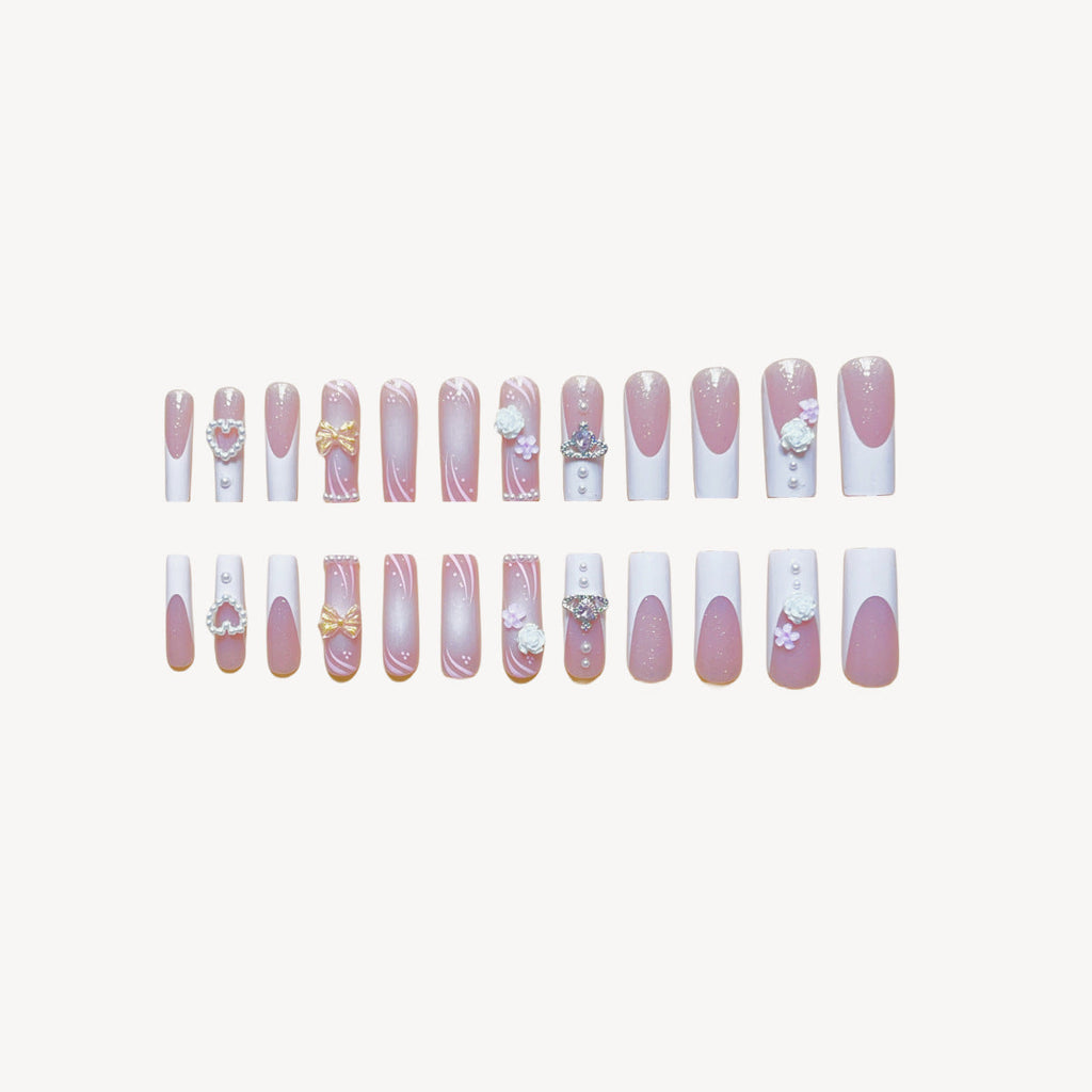 24 Faux Ongles Carrés Longs – Fleurs, Cœurs, Nœuds &amp; Étoiles, Style Ins Luxe 💅✨ Yiwu Ruijia Auto Supplies Co., Ltd.