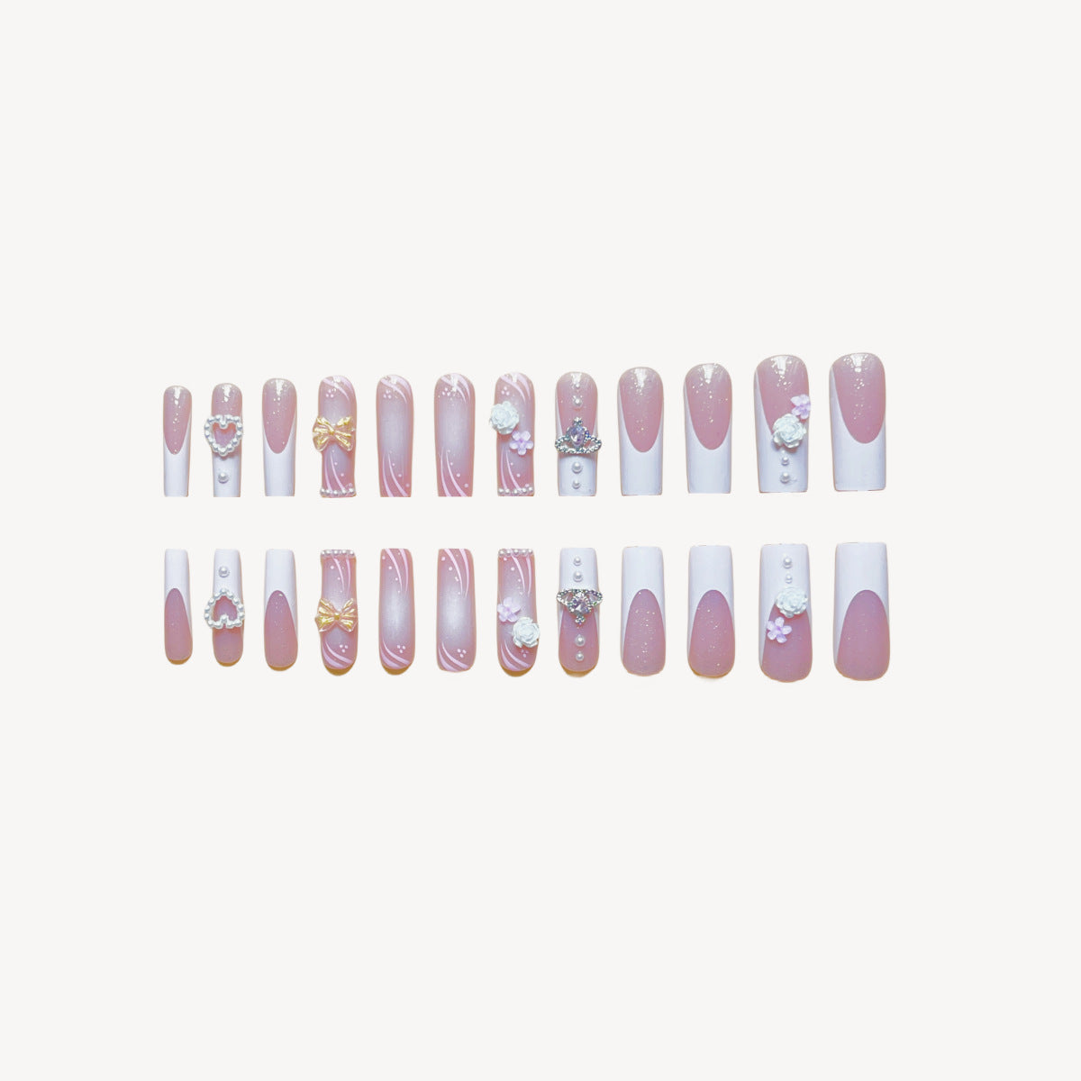 24 Faux Ongles Carrés Longs – Fleurs, Cœurs, Nœuds &amp; Étoiles, Style Ins Luxe 💅✨ Yiwu Ruijia Auto Supplies Co., Ltd.