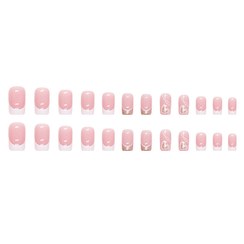 Set Faux Ongles Cœurs Sweet – Style Simple &amp; Féminin, Prêt à Porter 💅🤍✨ Yiwu Ruijia Auto Supplies Co., Ltd.