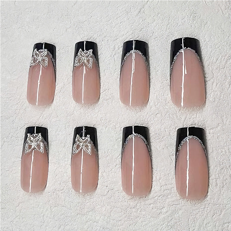 🦋 Faux Ongles “Black & Pink Butterfly” – Style Long Water Pipe Élégant Yiwu Ruijia Auto Supplies Co., Ltd.