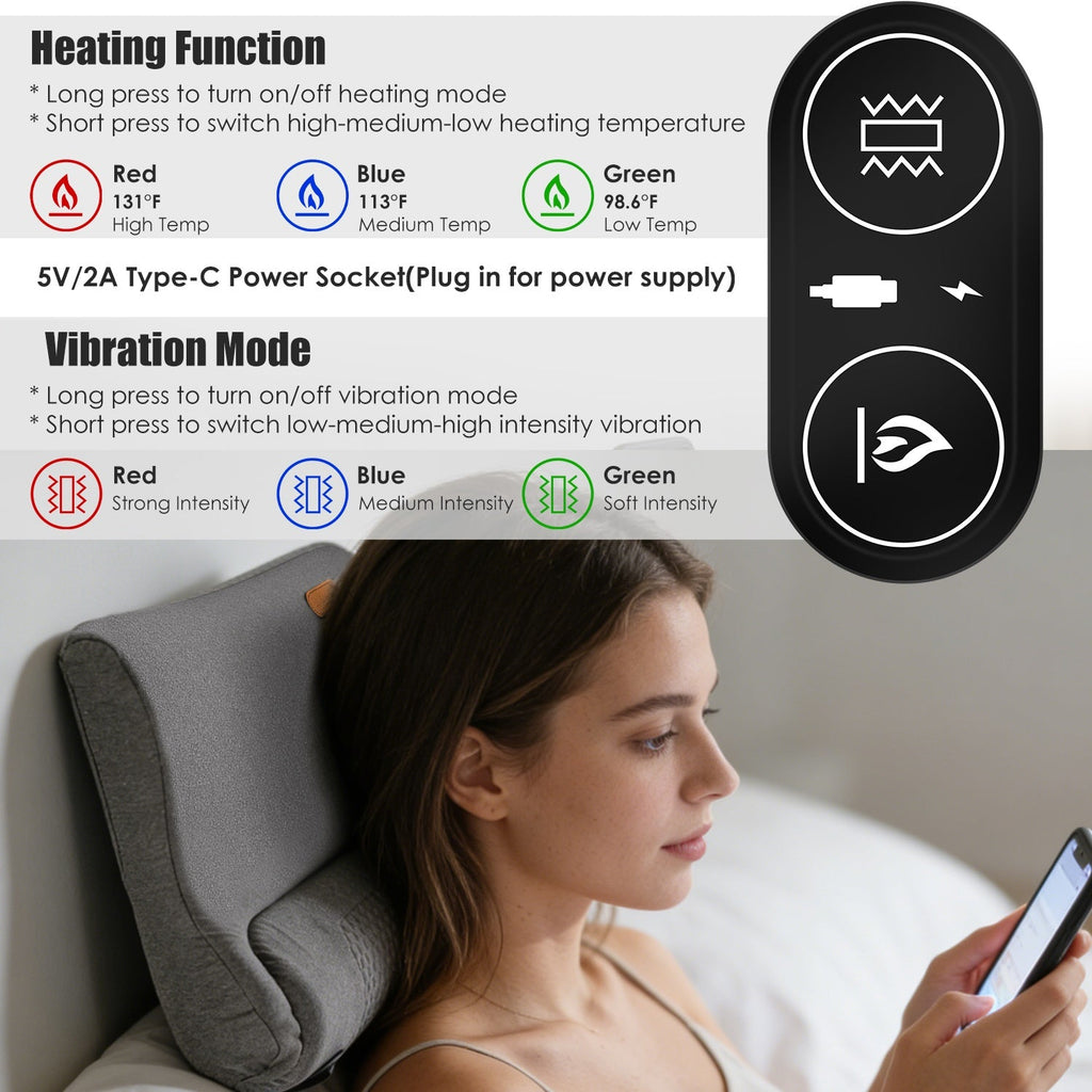 Oreiller Massage Cervical Chauffant – Vibrations 3 Niveaux, Mousse Mémoire de Forme 💆‍♀️✨ Yiwu Ruijia Auto Supplies Co., Ltd.