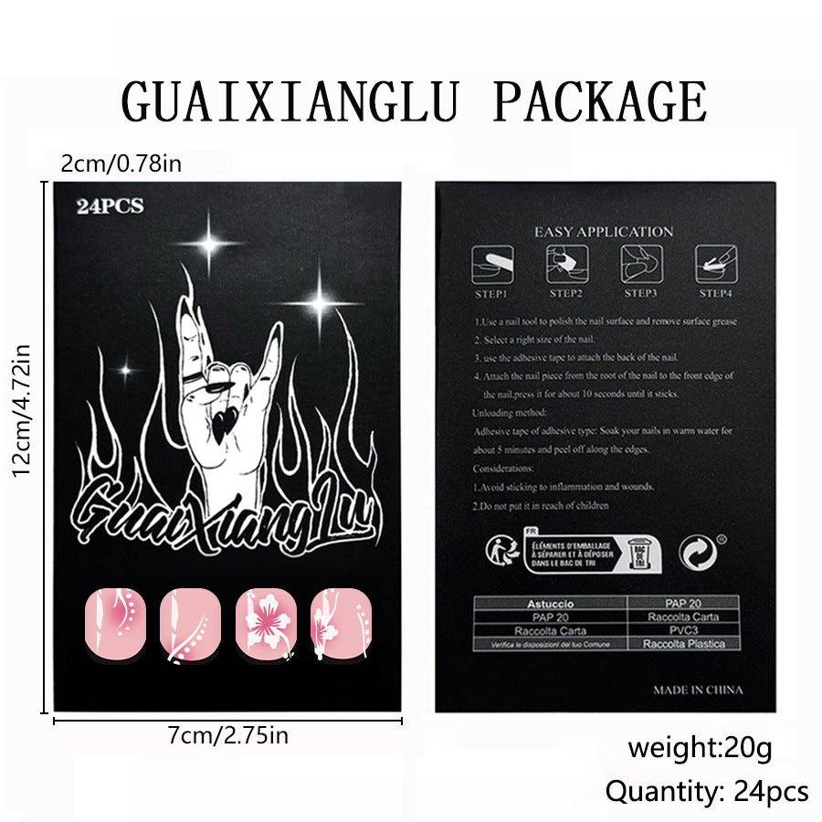 24 Faux Ongles Carrés Courts – Fleurs Noires Glossy, Style French Instagram 💅🖤✨ Yiwu Ruijia Auto Supplies Co., Ltd.
